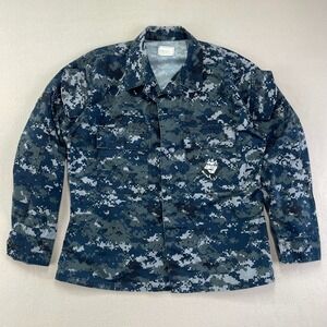 US NAVY Shirt Working Blouse Blue Camo Military Uniform‎ Small X-Short